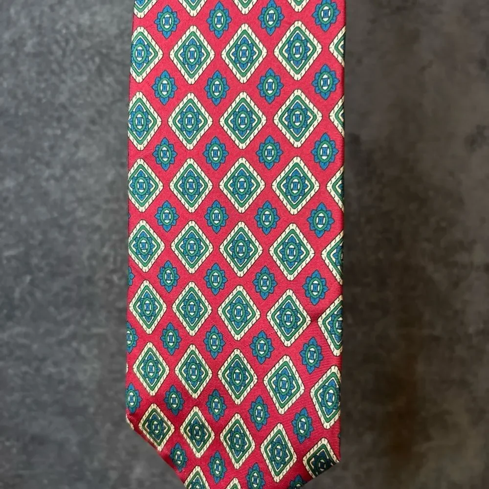Oscar de la Renta Red and Blue Tie Sophisticated Style - Picture 3 of 11